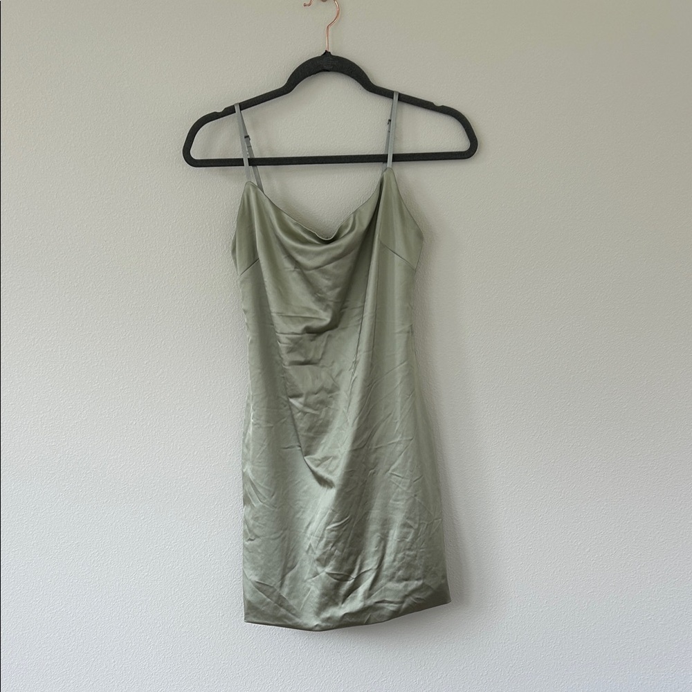 Babaton Satin Slip Dress in Soft Sage